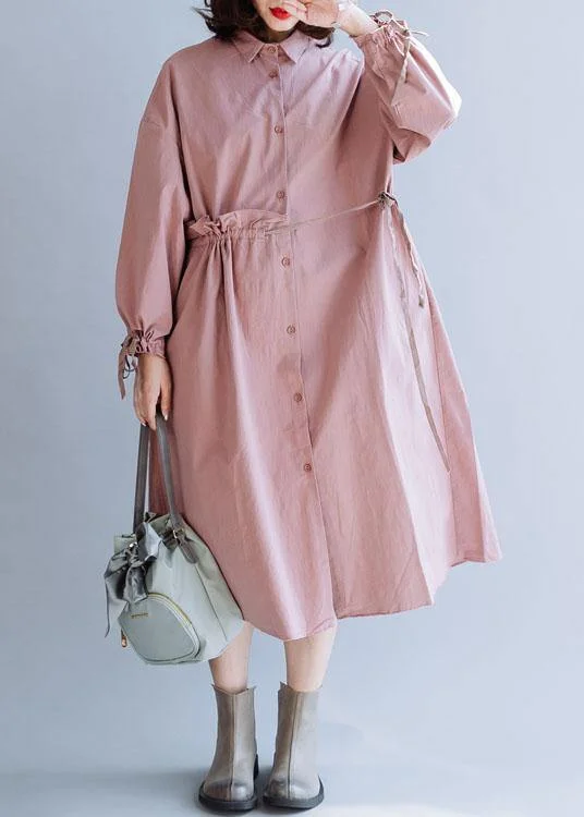 boho dressClassy pink Fashion clothes For Women drawstring lapel fall coats