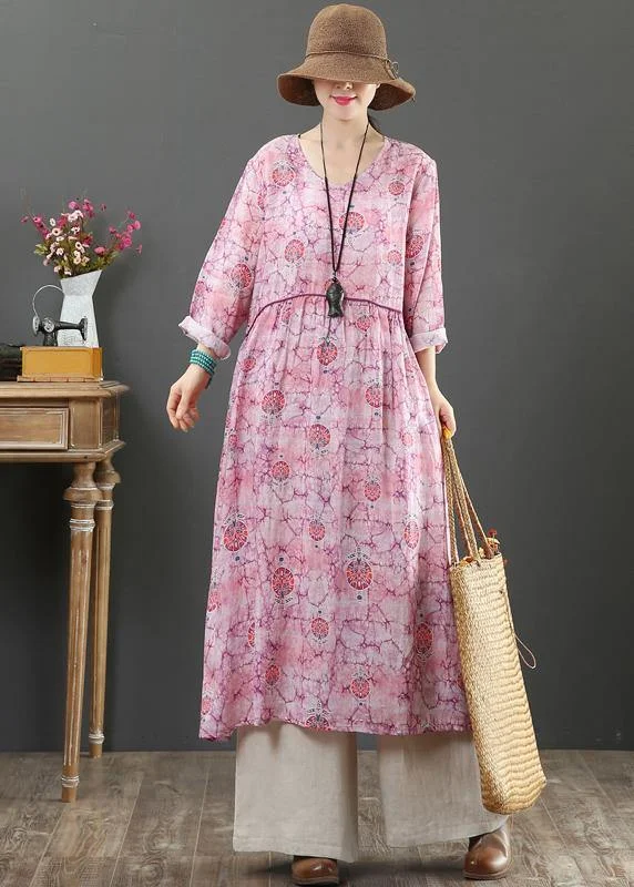 fitted bodycon dressElegant O Neck Cinched Spring Tunics Photography Pink Print Maxi Dresses