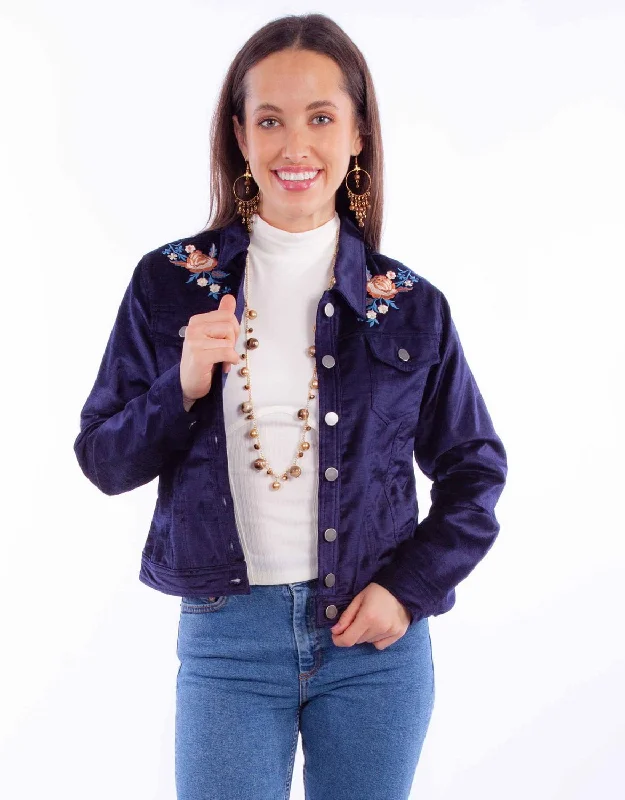 warm jacketScully Womens Floral Velvet Navy Cotton Blend Cotton Jacket