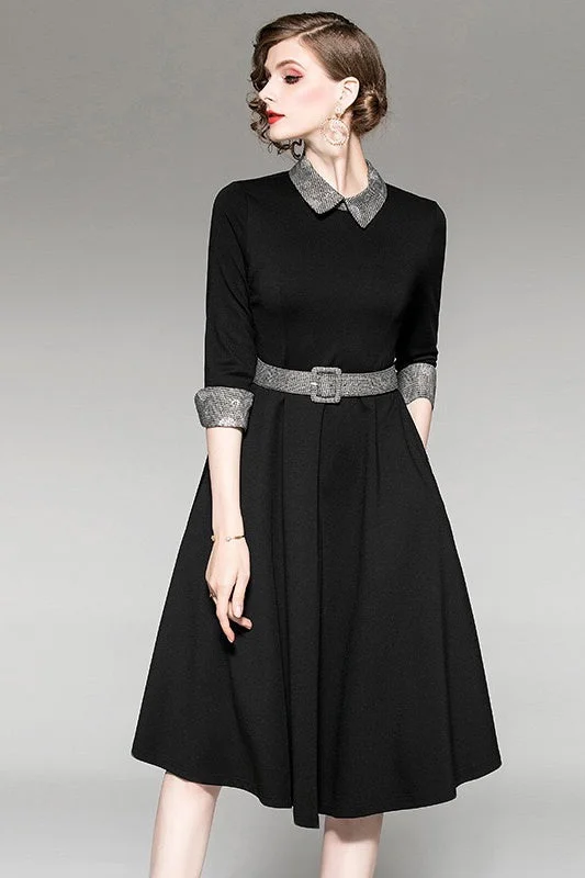 elegant evening dressCollared Dress W/ Belt