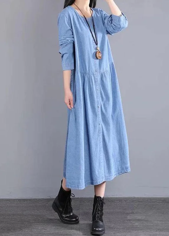 midi dressModern O Neck Pockets Spring Fashion Ideas Blue Maxi Dresses