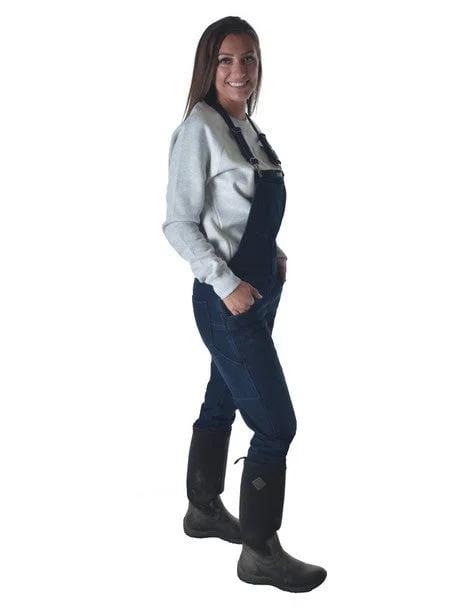 trendy jacketCowgirl Tuff Womens Winter Tuck In Dark Wash Cotton Blend Bib Overall