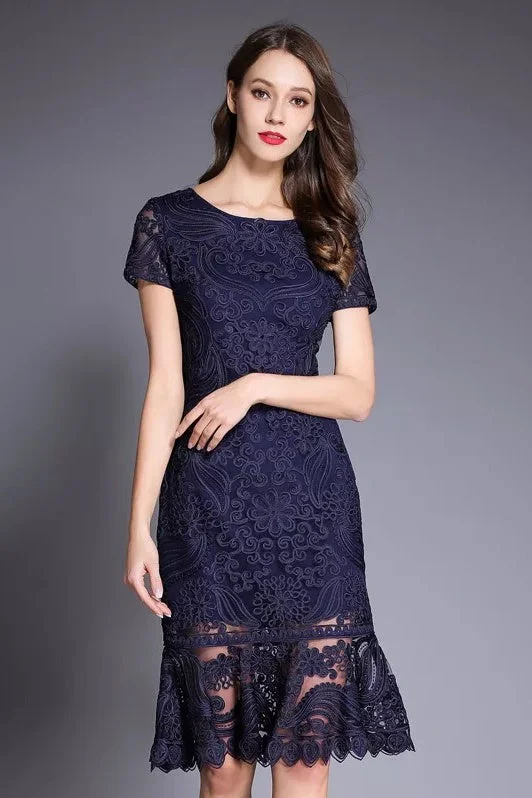 casual midi dressEmbroidered Lace Fishtail Dress