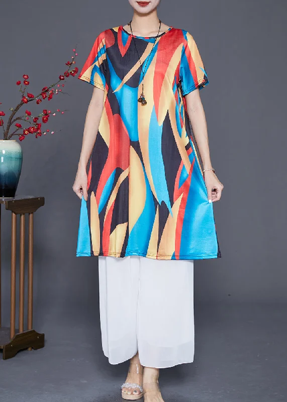 sleek midi dressBoutique Red Blue Oversized Print Ice Silk Mini Dress Summer