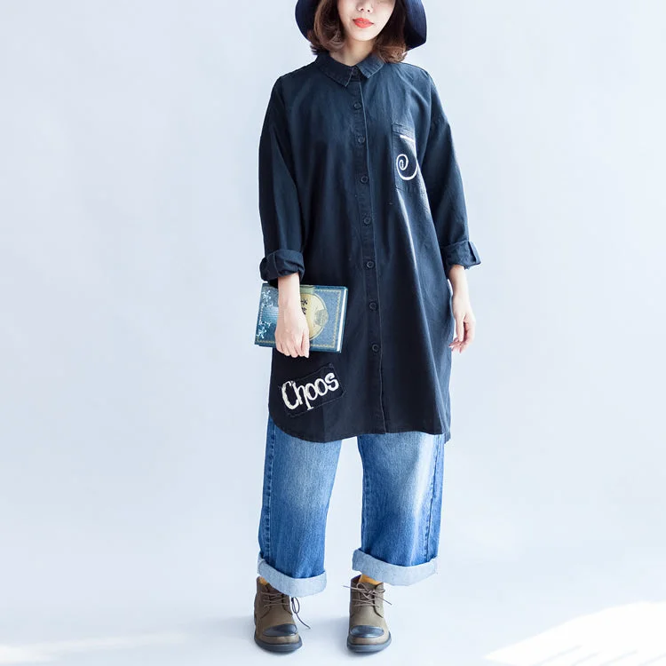 playful dressDays with rose black oversized cotton shirt dresses long cotton shift dress casual clothing