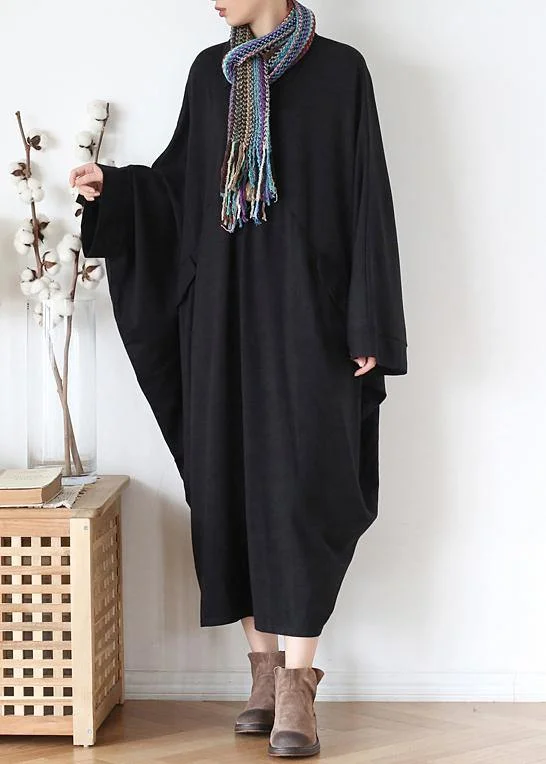 romantic dressFrench black cotton dresses lapel patchwork fall Dress