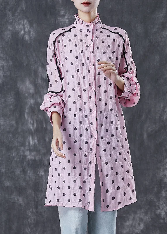 flowy evening dressOrganic Pink Ruffled Collar Print Cotton Shirt Dress Spring