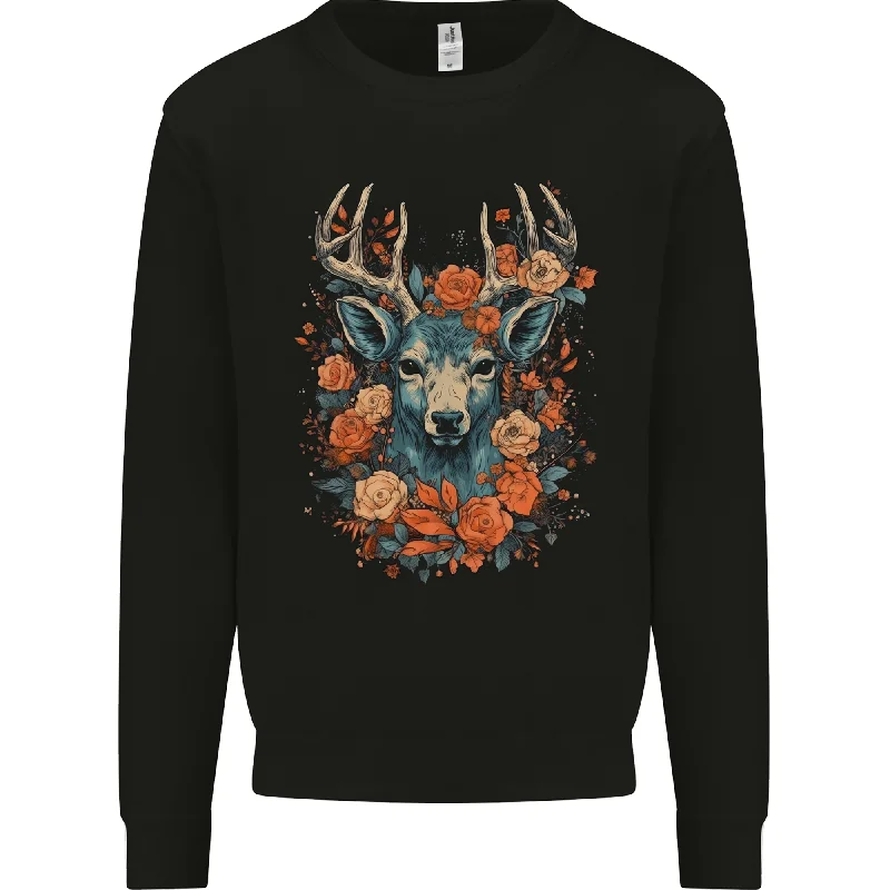 breathable workout hoodieA Fantasy Deer With Flowers Mens Sweatshirt Jumper