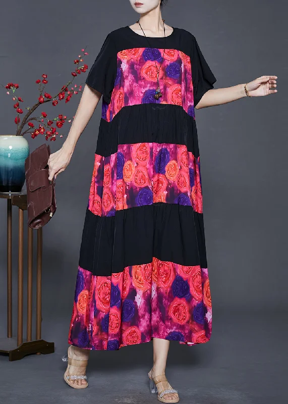 fitted dressFashion Black Oversized Patchwork Chiffon Maxi Dress Summer