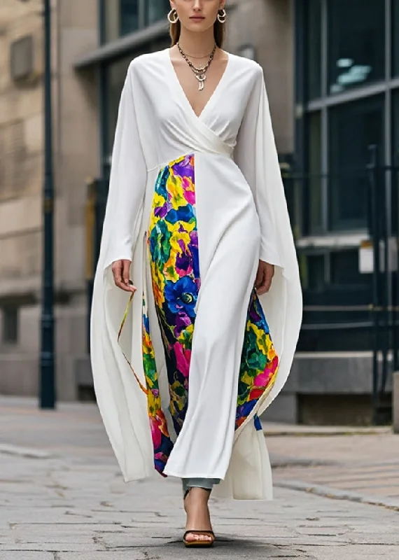 evening dressDIY White Asymmetrical Patchwork Chiffon Maxi Dresses Spring