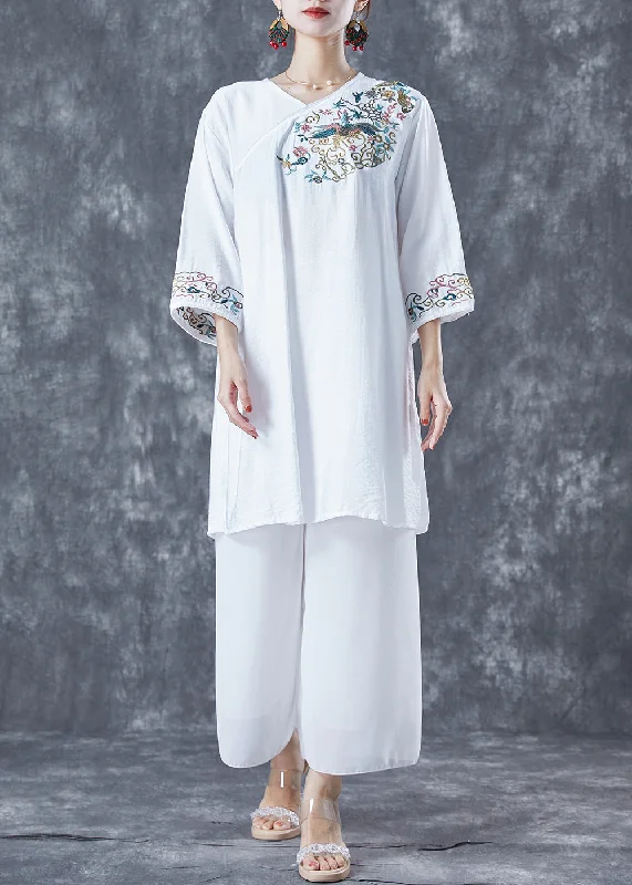 tiered dressClassy White Embroideried Side Open Linen Dress Bracelet Sleeve