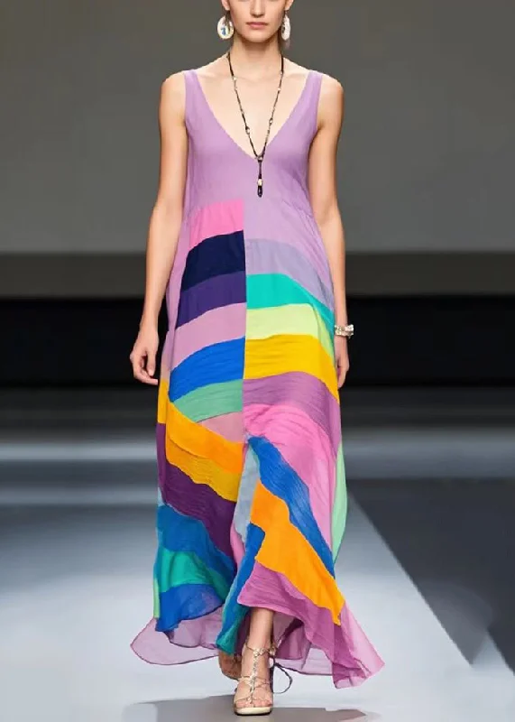 modern dressArt Light Purple Asymmetrical Patchwork Chiffon Maxi Dresses Summer