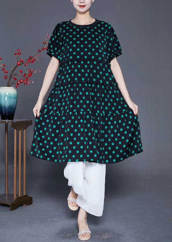 puff sleeve dressArt Black Ruffled Patchwork Circle Print Chiffon Holiday Dresses Summer