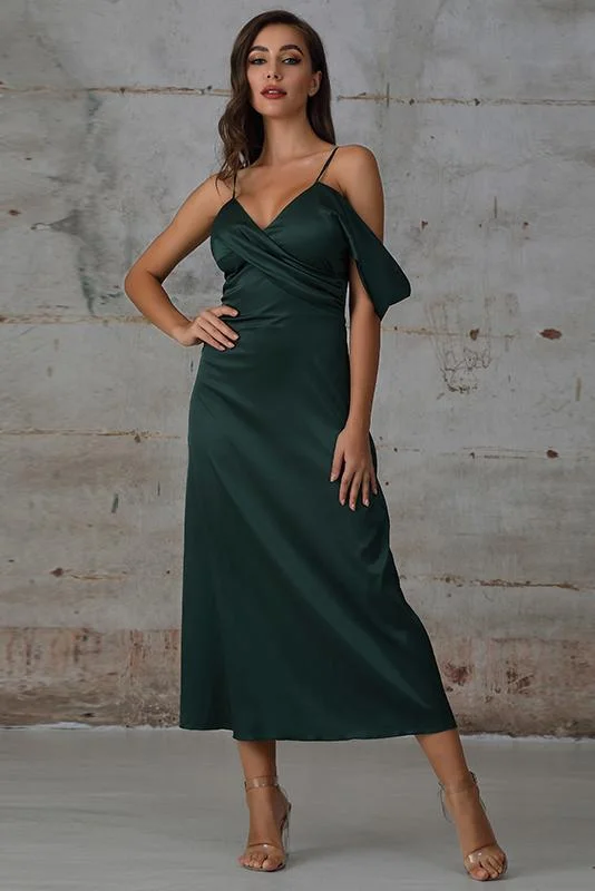 chic slip dressMaxi Dress with Draped Detail In Green Satin