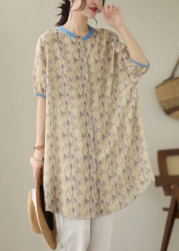 modern dressWomen Khaki Oversized Print Linen Shirt Dress Summer