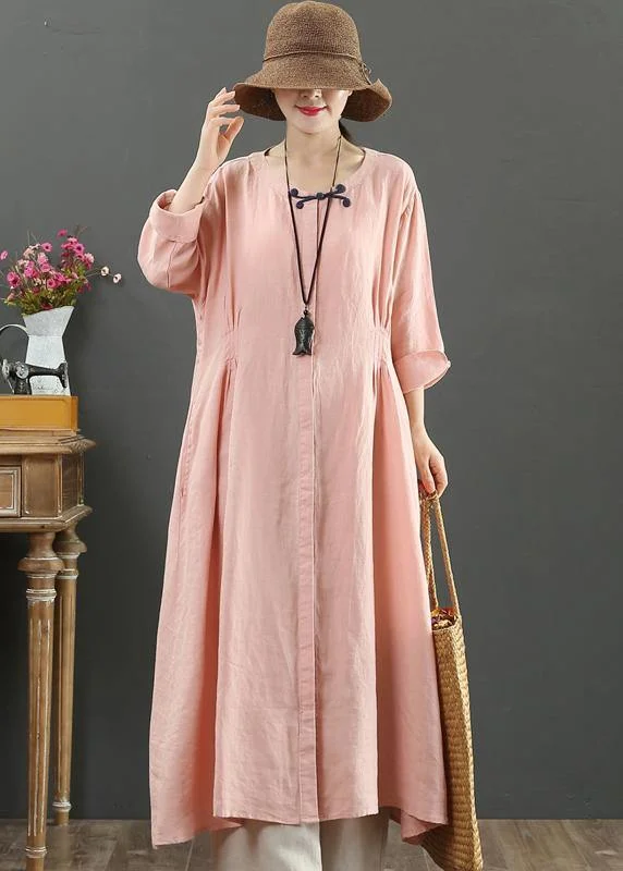 layered dressHandmade Pink Tunic Top O Neck Patchwork Maxi Spring Dresses