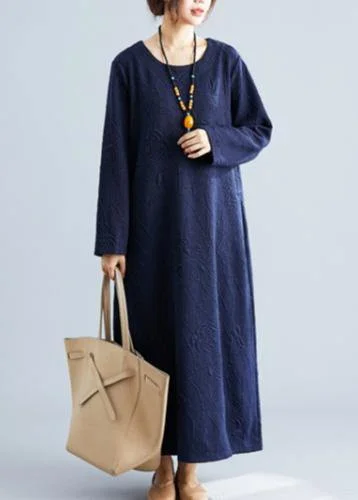 elegant shift dressClassy o neck jacquard cotton Wardrobes Tunic navy Traveling Dresses fall