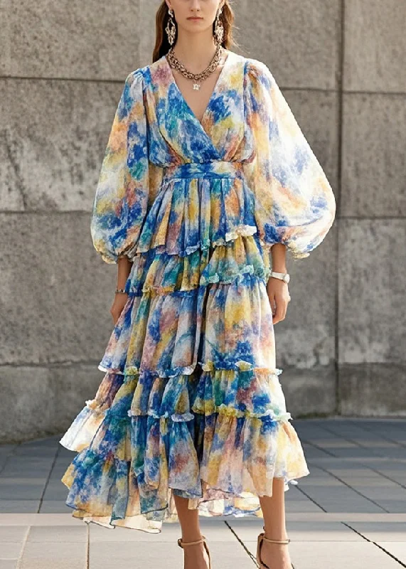 high-waisted dressUnique Tie Dye Layered Chiffon Beach Dress Summer