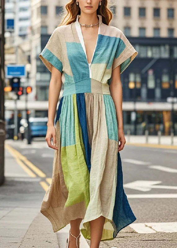 wrap dressBohemian Khaki V Neck Print Cotton Robe Dresses Summer