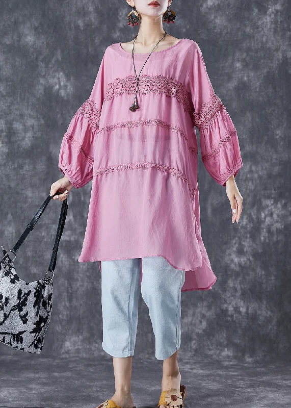 midi dressCasual Rose Oversized Patchwork Cotton Robe Dresses Summer