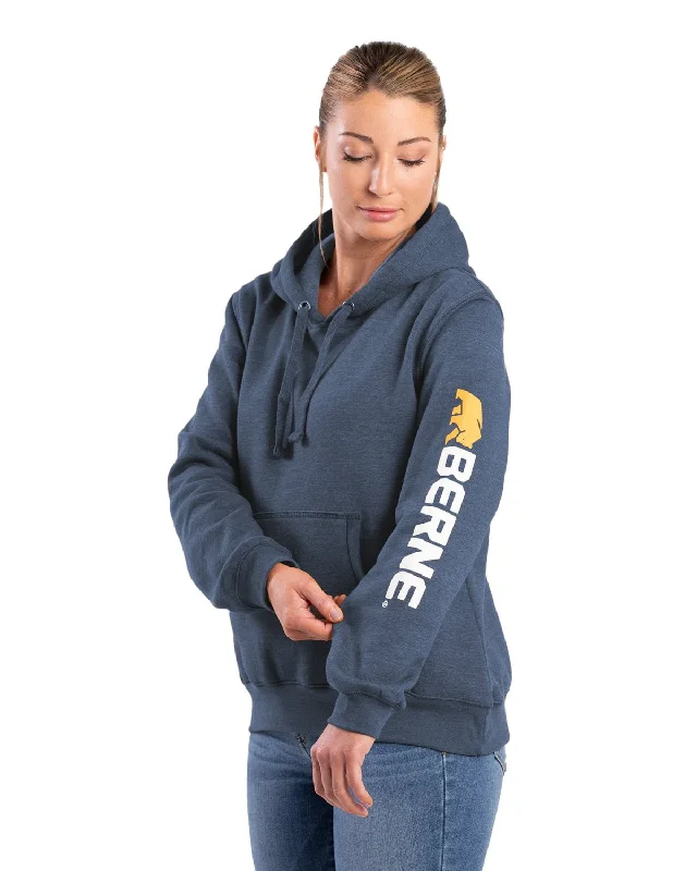 sporty jacketBerne Womens Signature Sleeve Pullover Steel Blue Cotton Blend Hoodie