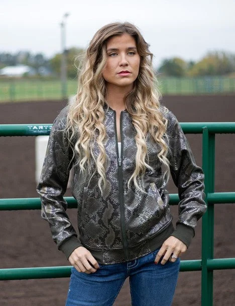 high-fashion coatCowgirl Tuff Womens Midweight Snakeskin Green Polyester Athletic Shell Jacket