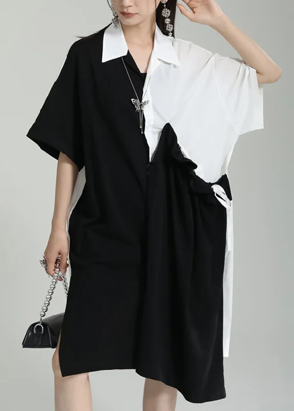 printed dressOversized Black Peter Pan Collar Patchwork Cotton Shirts Dress Summer