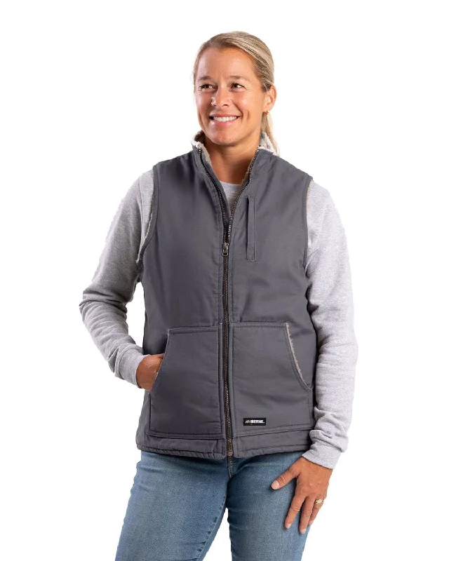 urban coatBerne Womens Sherpa-Lined Softstone Duck Titanium 100% Cotton Vest