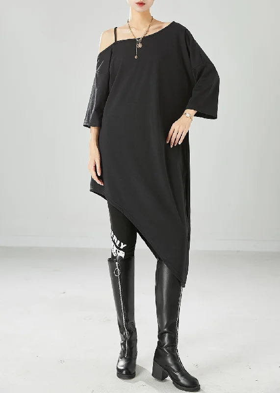 casual knit dressBlack Off The Shoulder Cotton Maxi Dresses Asymmetrical Summer