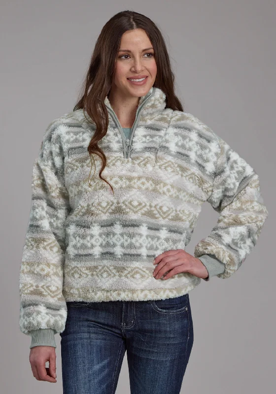 winter coatRoper Womens Fuzzy Aztec Taupe/Gray 100% Polyester Fleece Jacket