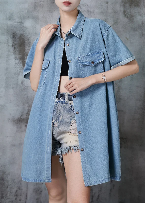 spaghetti strap dressLight Blue Denim Day Dress Peter Pan Collar Pockets Summer