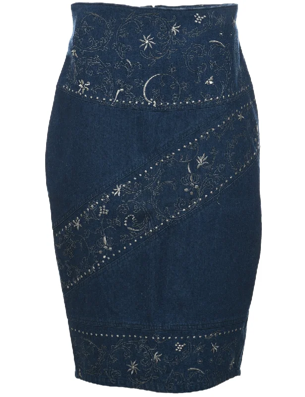 soft shell coatPencil Shape Embroiderd Denim Skirt - L