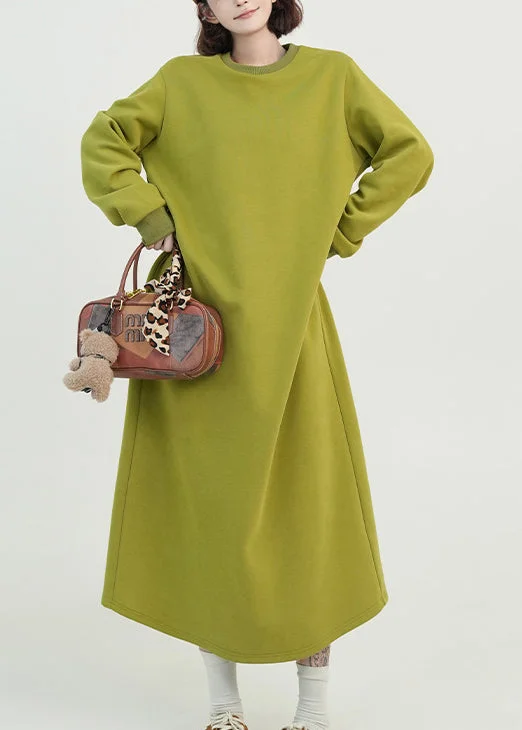 wrap-around dressBeautiful Green O Neck Long Cotton Straight Dress Spring