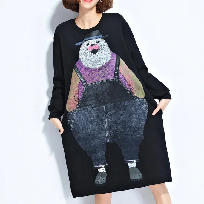 oversized dressautumn new navy cartoon print cotton dresses baggy loose cute casual dress