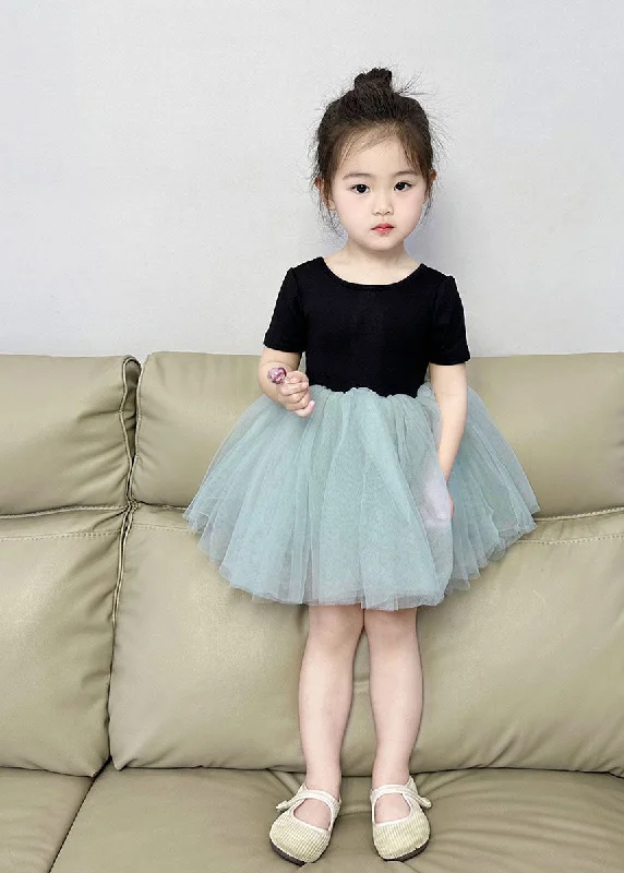 elegant dressBoutique Colorblock Wrinkled Patchwork Tulle Kids Girls Princess Dress Summer