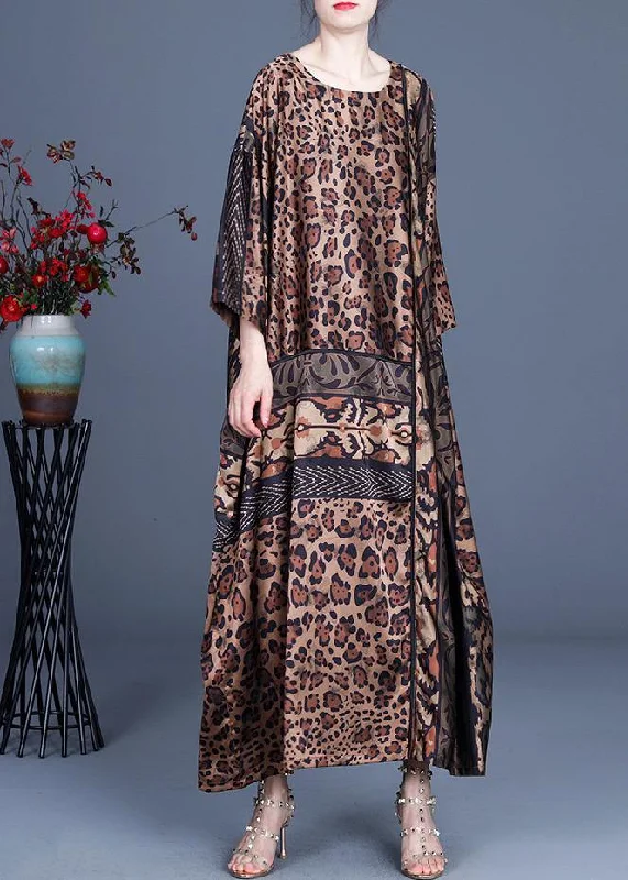 backless dressFine Chocolate Leopard asymmetrical design Chiffon Party Dress Summer Spring