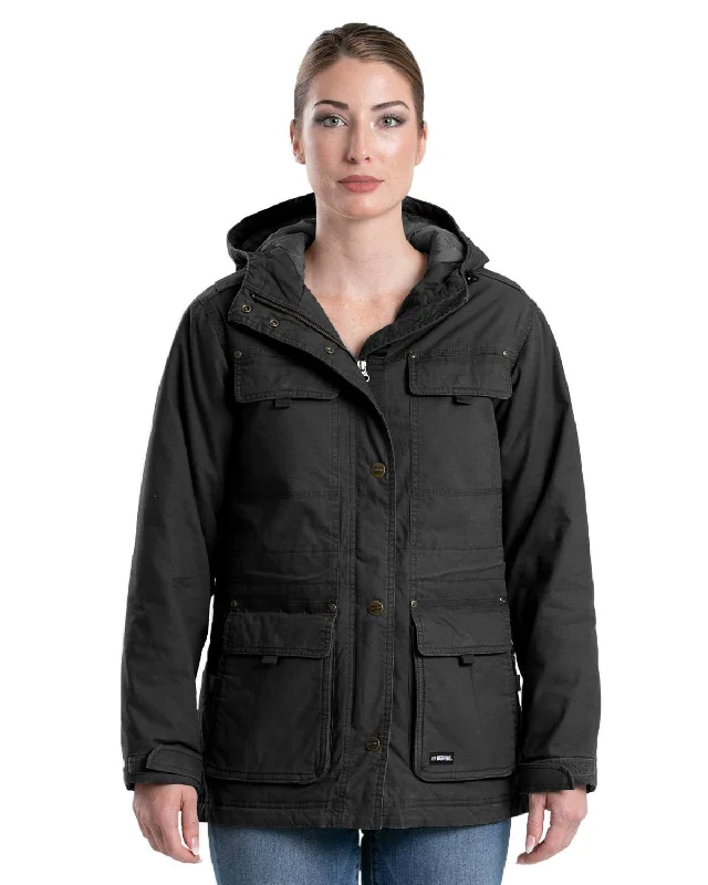 cold weather coatBerne Womens Softstone Washed Duck Utility Black 100% Cotton Coat