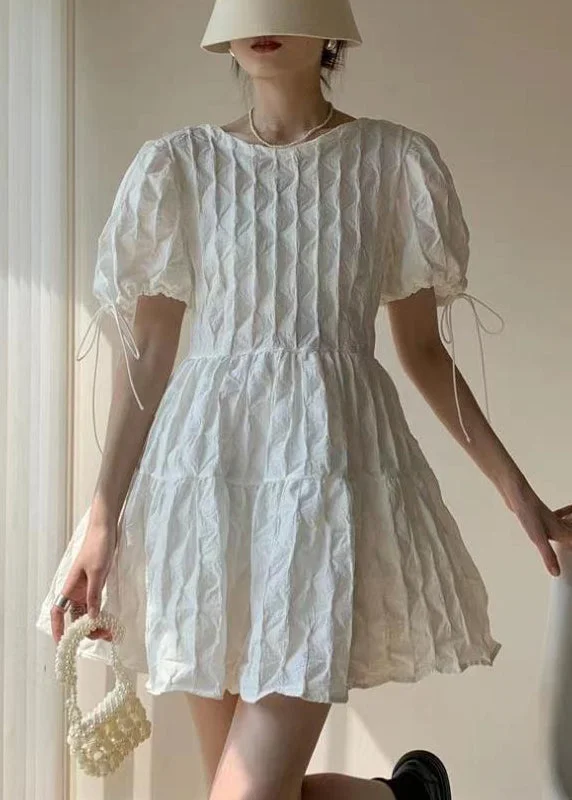 elegant dressWhite Patchwork Cotton Mid Dresses Backless Lace Up Summer