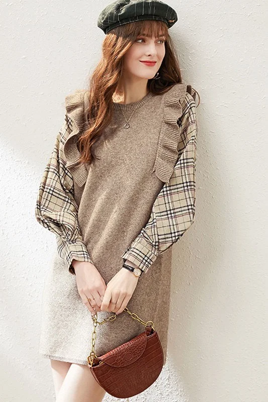 trendy dressKnit Dress W/ Plaid Sleeve