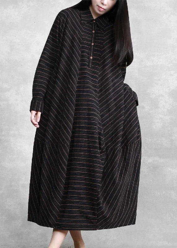 party dressNatural Black Striped Linen Dresses Spring Gown