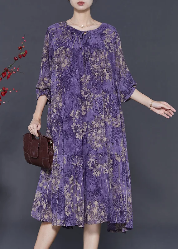 long sleeve dressPurple Print Chiffon Maxi Dresses Oversized Spring