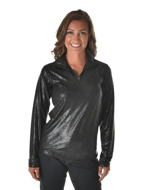 modern outerwearCowgirl Tuff Womens Quarter Zip Cadet Black Poly/Spandex Athletic Shell Jacket