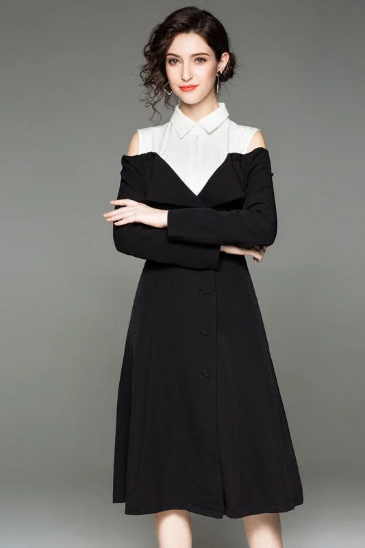 backless dressCold Shoulder Black and White Dress