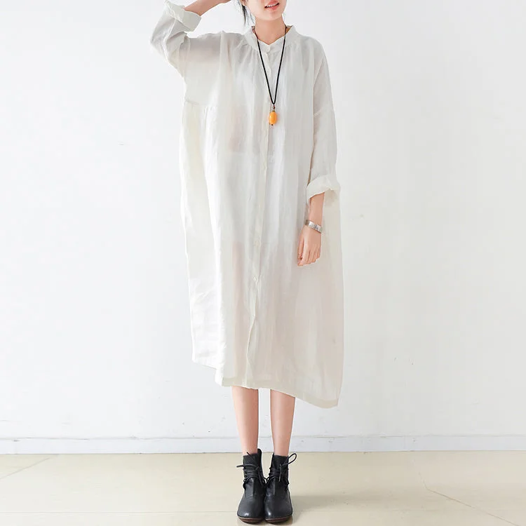 structured dressFine White linen shirt dresses plus size women dress 2024 autumn