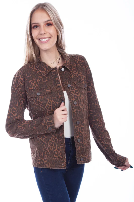 modern outerwearScully Womens Leopard Cotton Blend Denim Jacket L