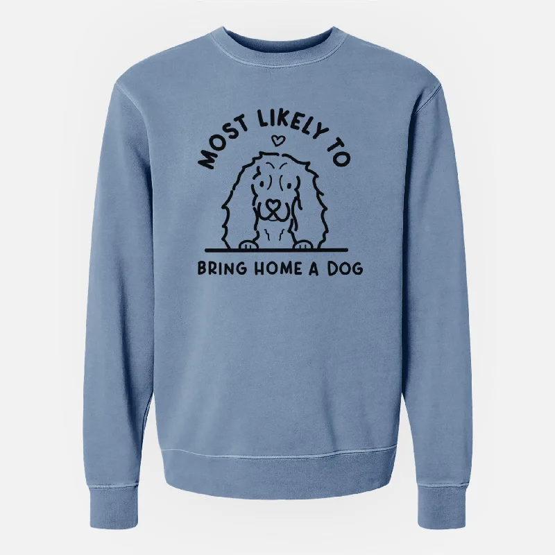 sleek gym hoodieMost Likely to Bring Home a Dog - Cocker Spaniel - Unisex Pigment Dyed Crew Sweatshirt