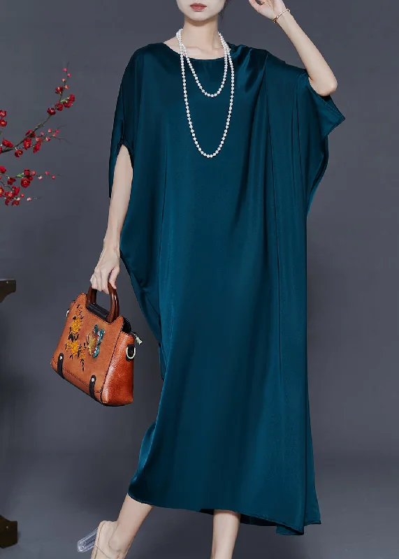 wrap dressElegant Peacock Blue Oversized Silk Party Dress Batwing Sleeve