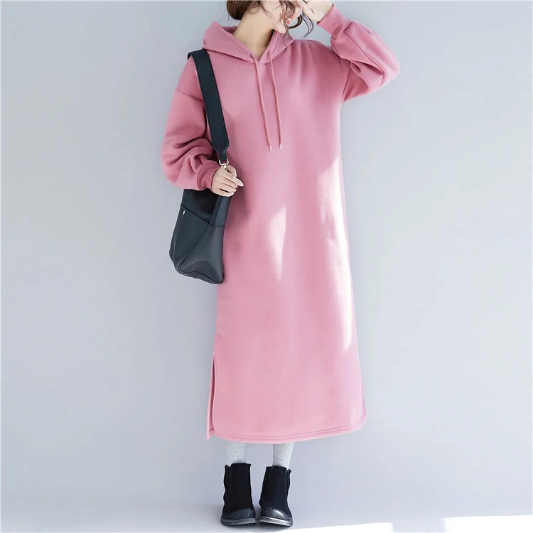 trendy dressElegant pink spring dresses plus size hooded traveling clothing side open drawstring long dress