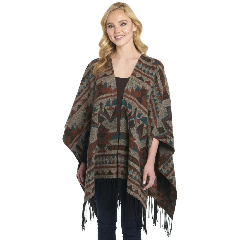 high-quality coatCripple Creek Womens Open Front Blanket Wrap Chocolate Topaz Polyester Poncho