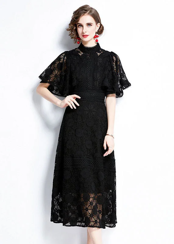 party dressFashion Black Hollow Out Patchwork Lace Dress Butterfly Sleeve